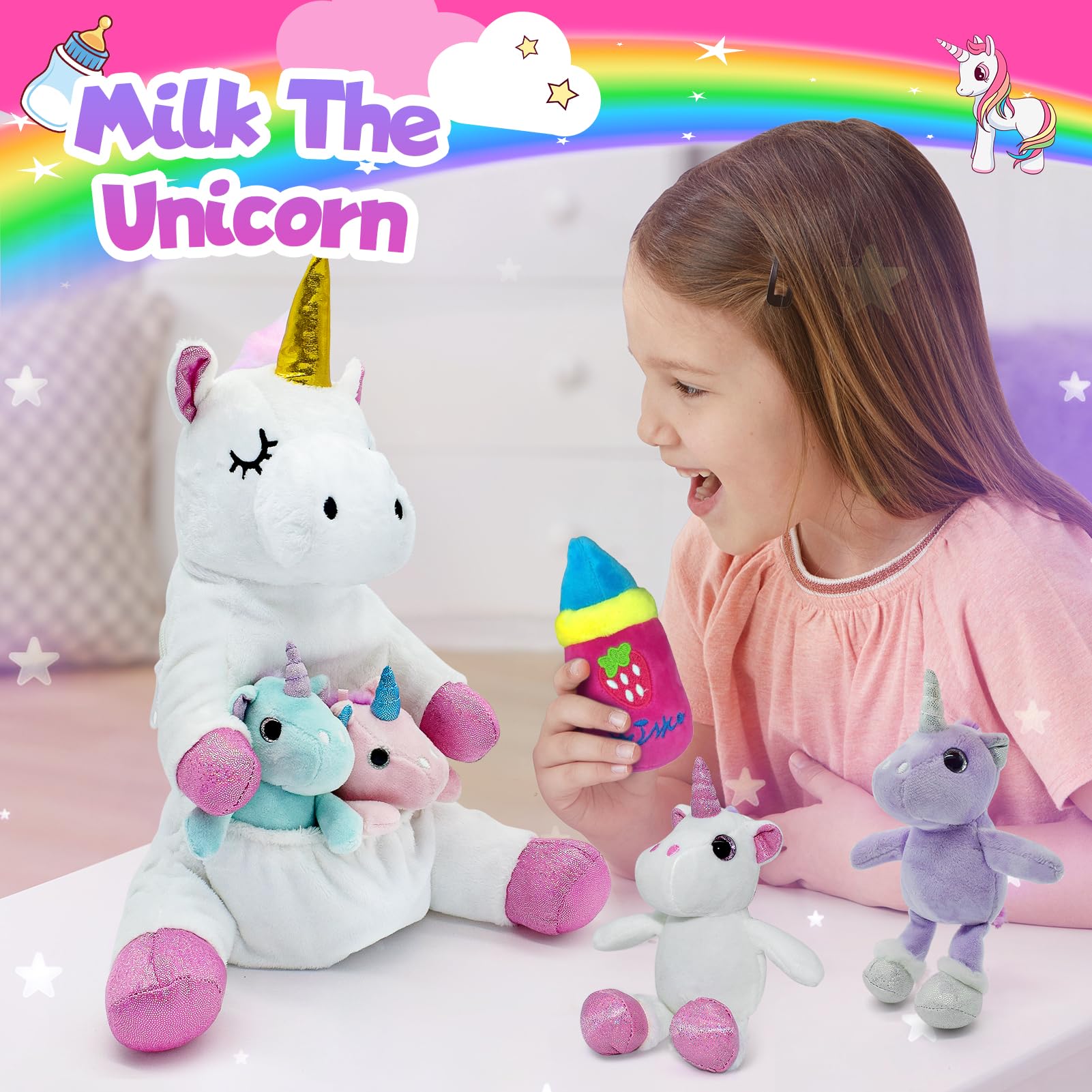FUNCREVITY unicorn babies with mommy for imaginative play and storytelling.
