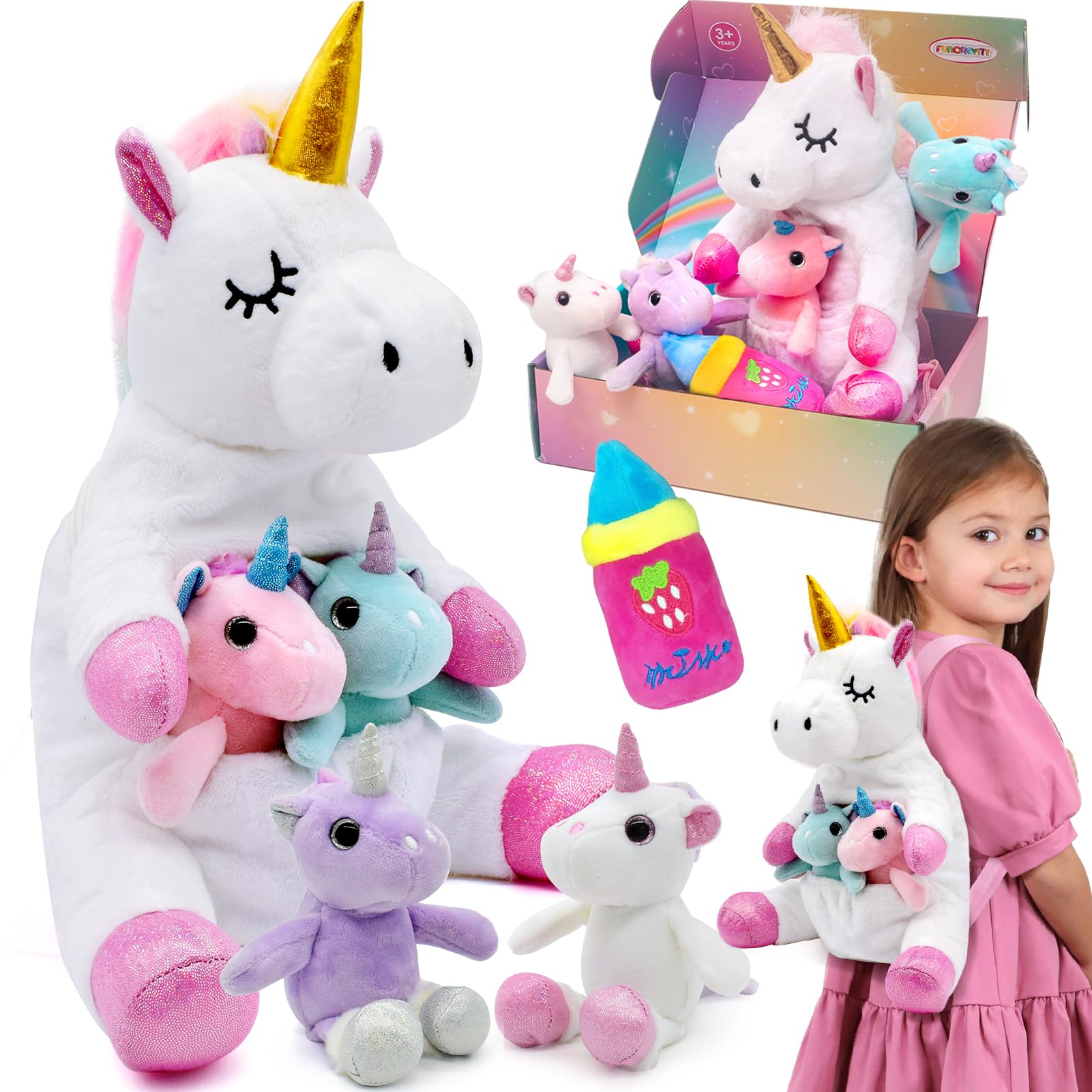 FUNCREVITY mommy unicorn with four babies ready for cuddles and stories.