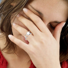 FUNEIA sunflower ring with CZ stones for a bright, spin-friendly accessory.