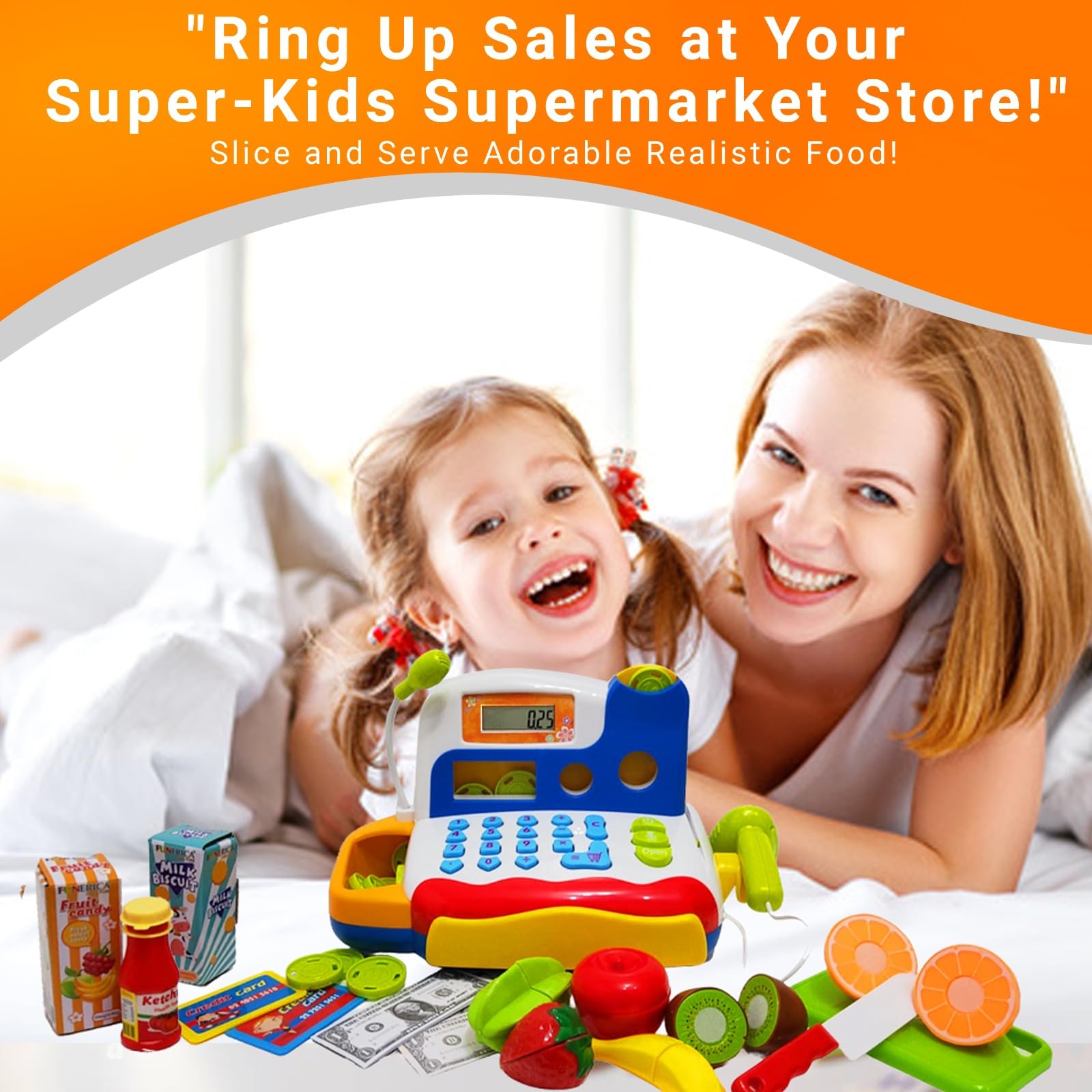 FUNERICA grocery store play items create complete imaginative shopping scenarios.