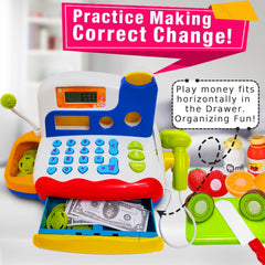 FUNERICA calculator display aids quick math practice during grocery pretend play.