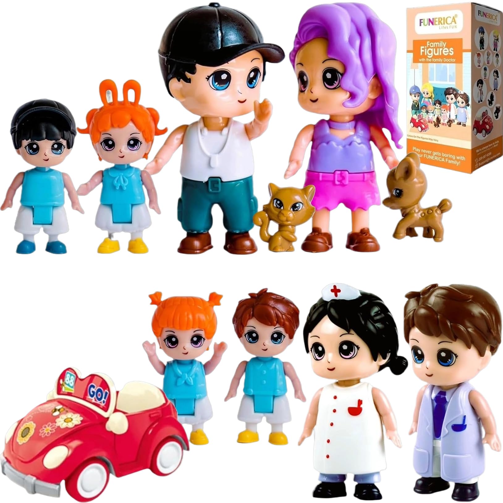 FUNERICA dollhouse family figures with car for imaginative play