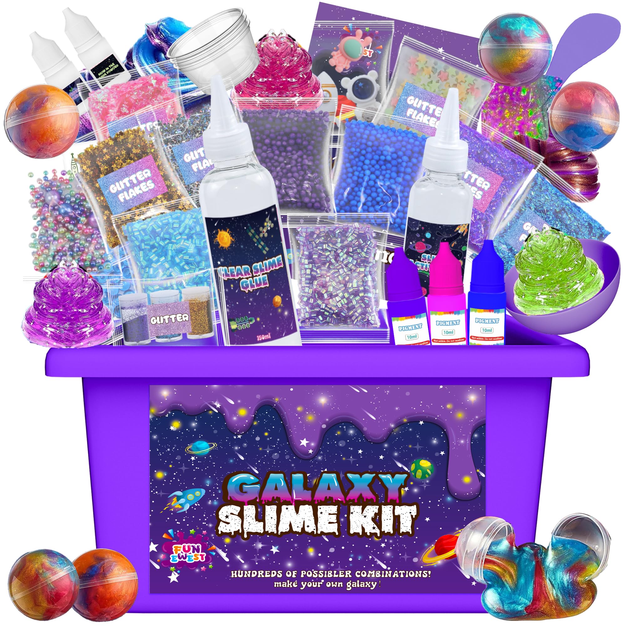 Funewest Galaxy Slime Kit glow stickers enhance nighttime sensory play