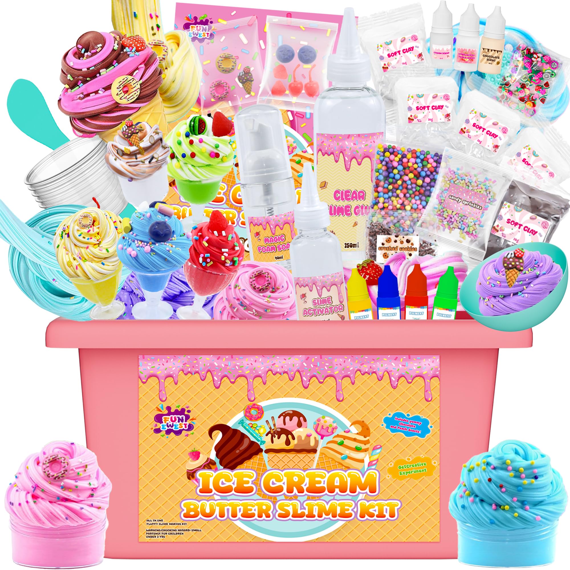 Funewest slime kit featuring vanilla ice cream slime texture for creative play