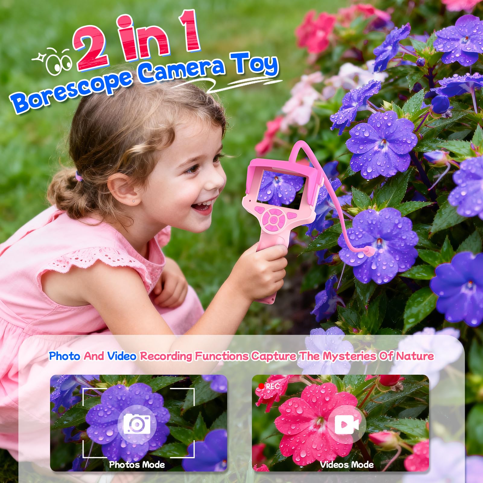 FunforFun borescope snake camera LED light with adjustable brightness illuminates dark spaces.
