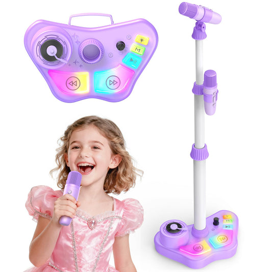 FunforFun kids stand karaoke machine in action with rechargeable power for all-day play.