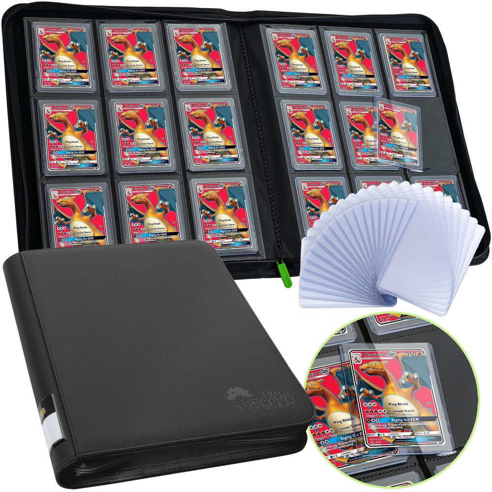 FunGuys Toploader Binder open cover shows premium suede interior protecting cards on the go