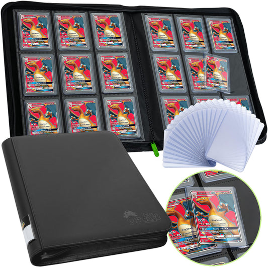 FunGuys Toploader Binder open cover shows premium suede interior protecting cards on the go