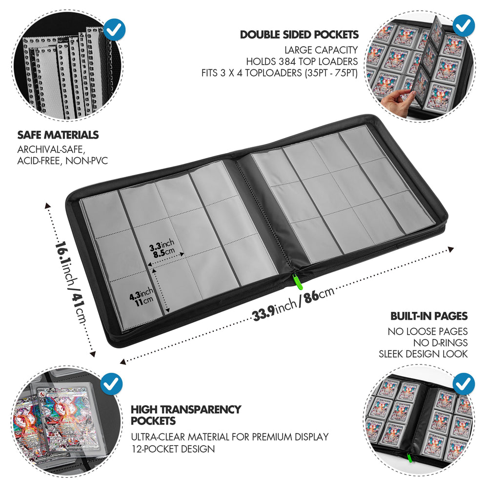 Side-loading pockets keep top loaders in place during movement.