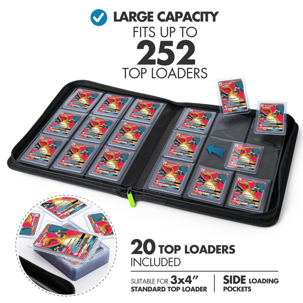 FunGuys Toploader Binder suede interior cushions cards and reduces scratches during travel