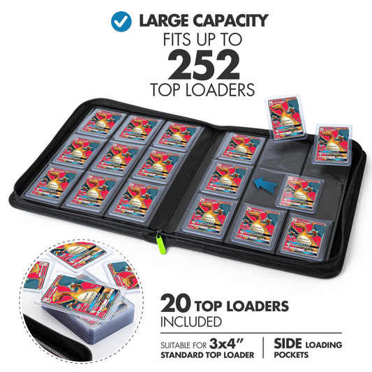 FunGuys Toploader Binder suede interior cushions cards and reduces scratches during travel