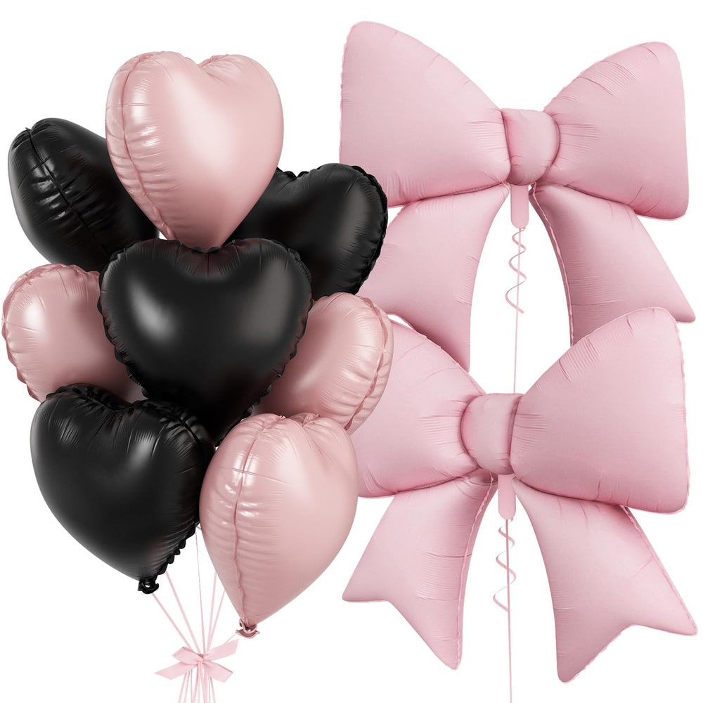 FunHot pink-black heart balloons set creates a chic 18-inch backdrop for celebrations.