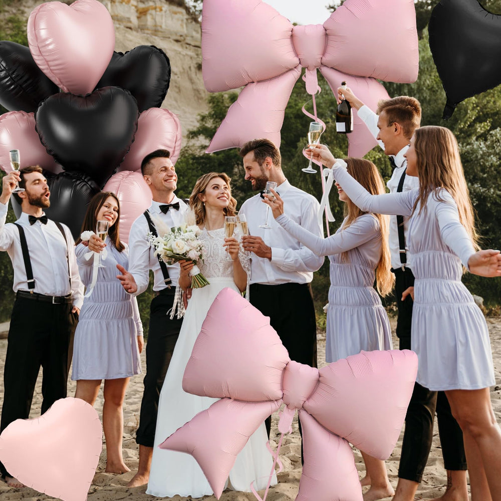 FunHot pink bow balloon serves as a 38-inch focal point for celebrations.