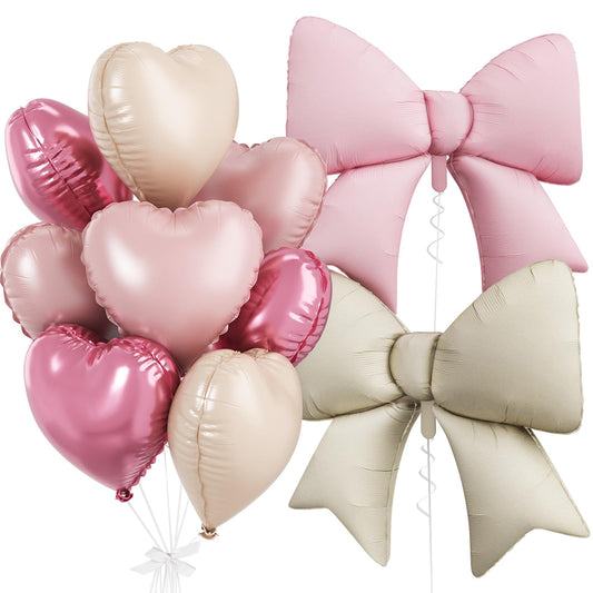 FunHot pink cream heart balloons create soft elegance for a wedding backdrop