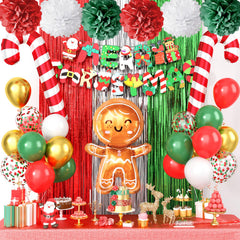 FunHot red-green-silver foil curtain adds a vibrant festive backdrop for celebrations.