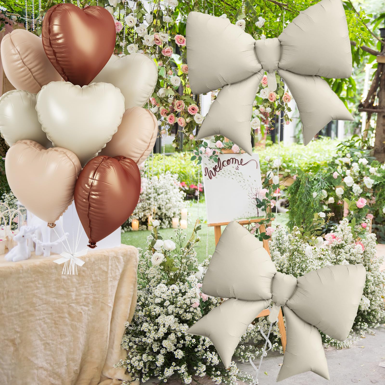 FunHot wedding and baby shower decor ideas with brown and cream balloons