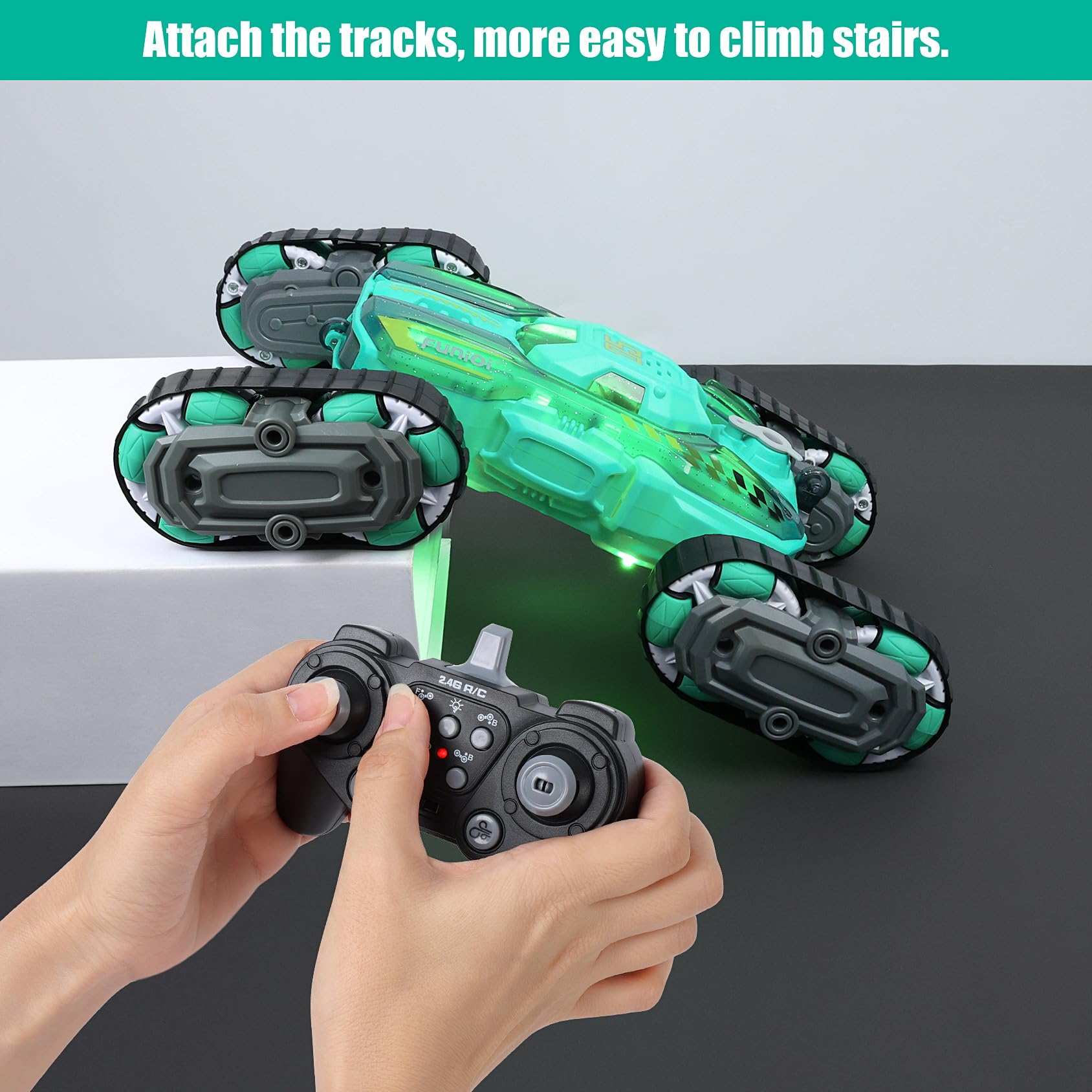 FUNiOi RC car lights and music feature adds immersive fun during playtime