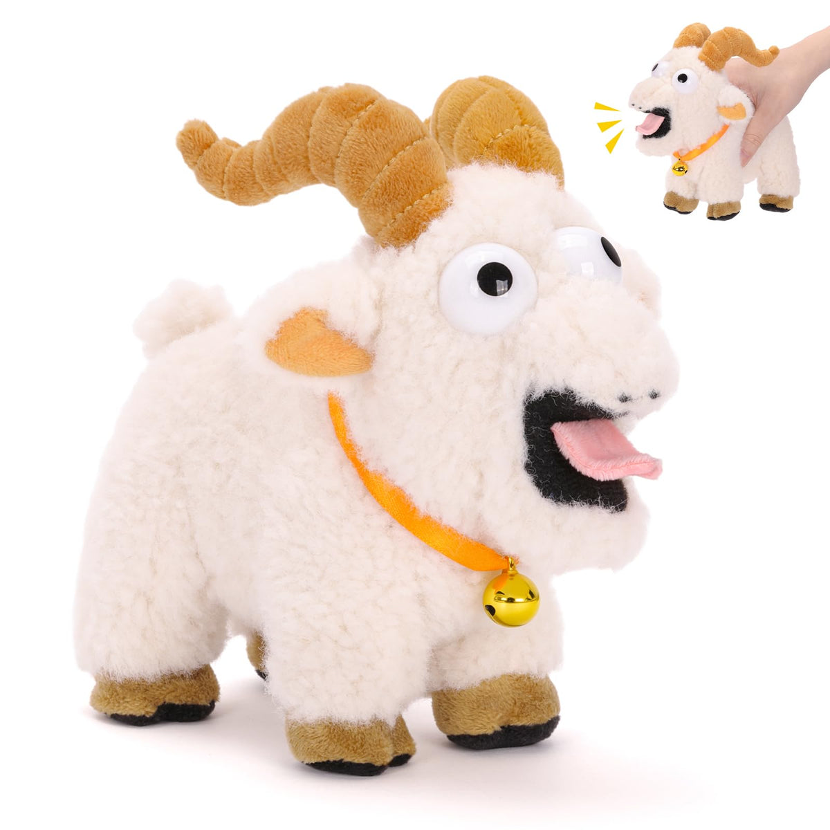 FunisFun goat plush with bell for quirky desk pranks.