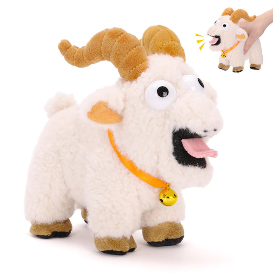 FunisFun goat plush with bell for quirky desk pranks.