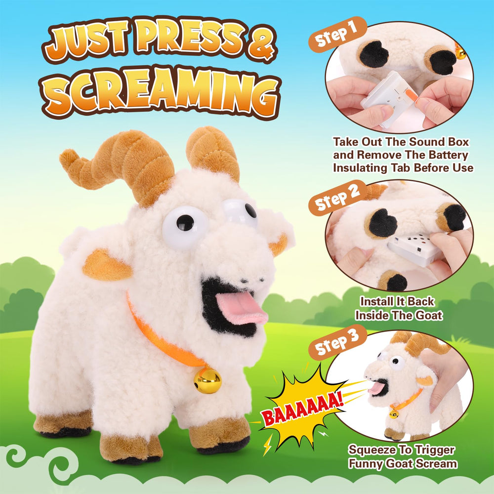 Soft FunisFun goat plush with reinforced seams for durability.