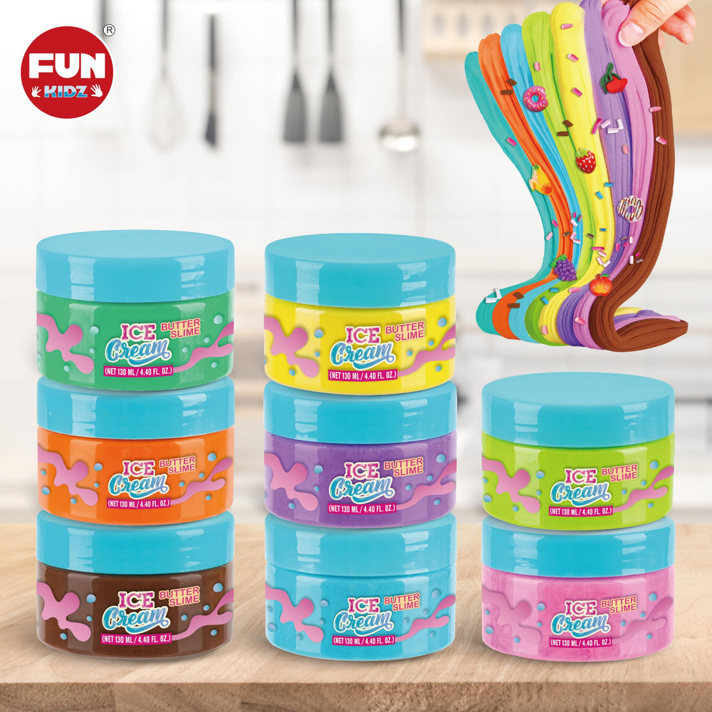 FUN KIDZ airtight storage cans keep slime fresh.