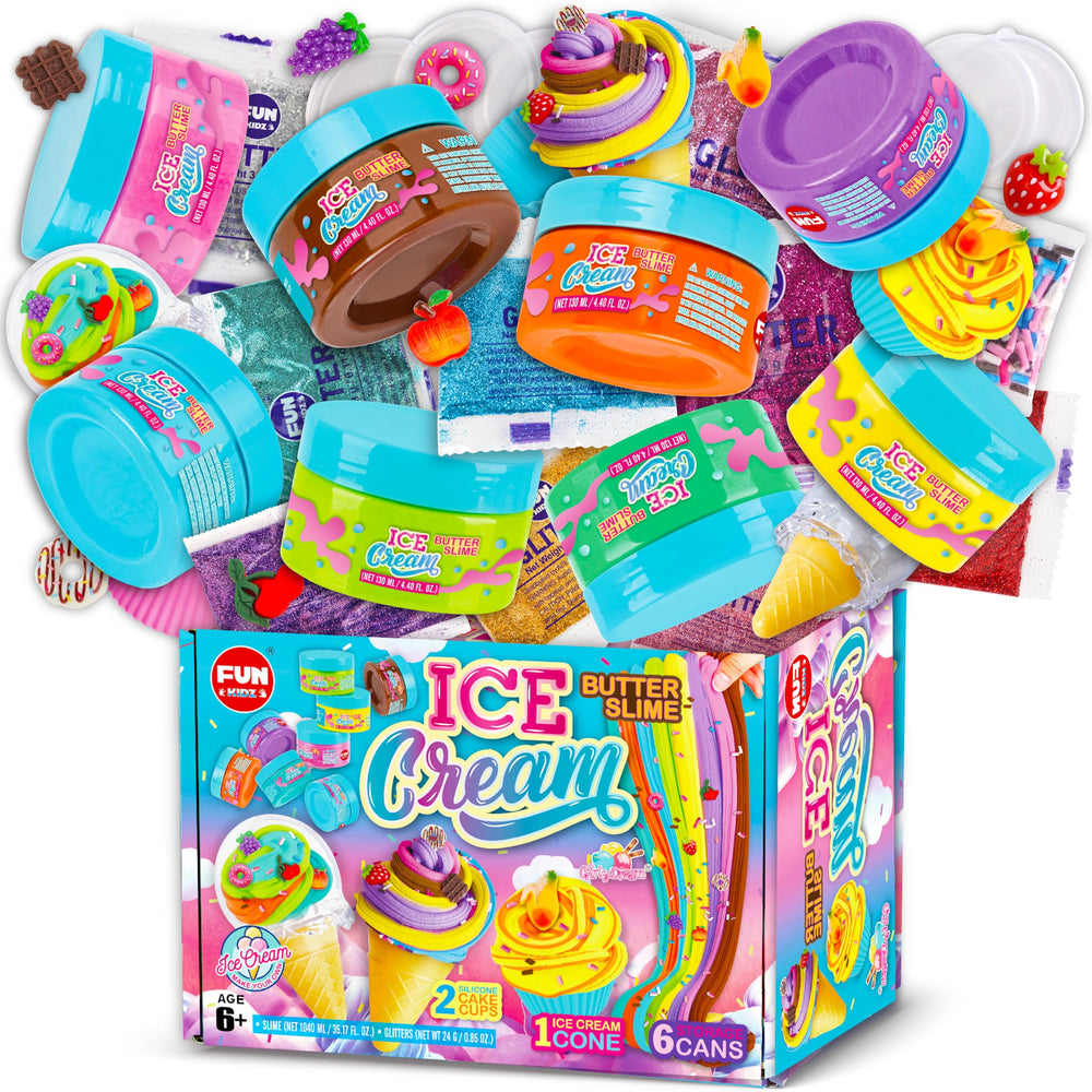 FUN KIDZ butter slime in an ice cream cone for creative sensory play.