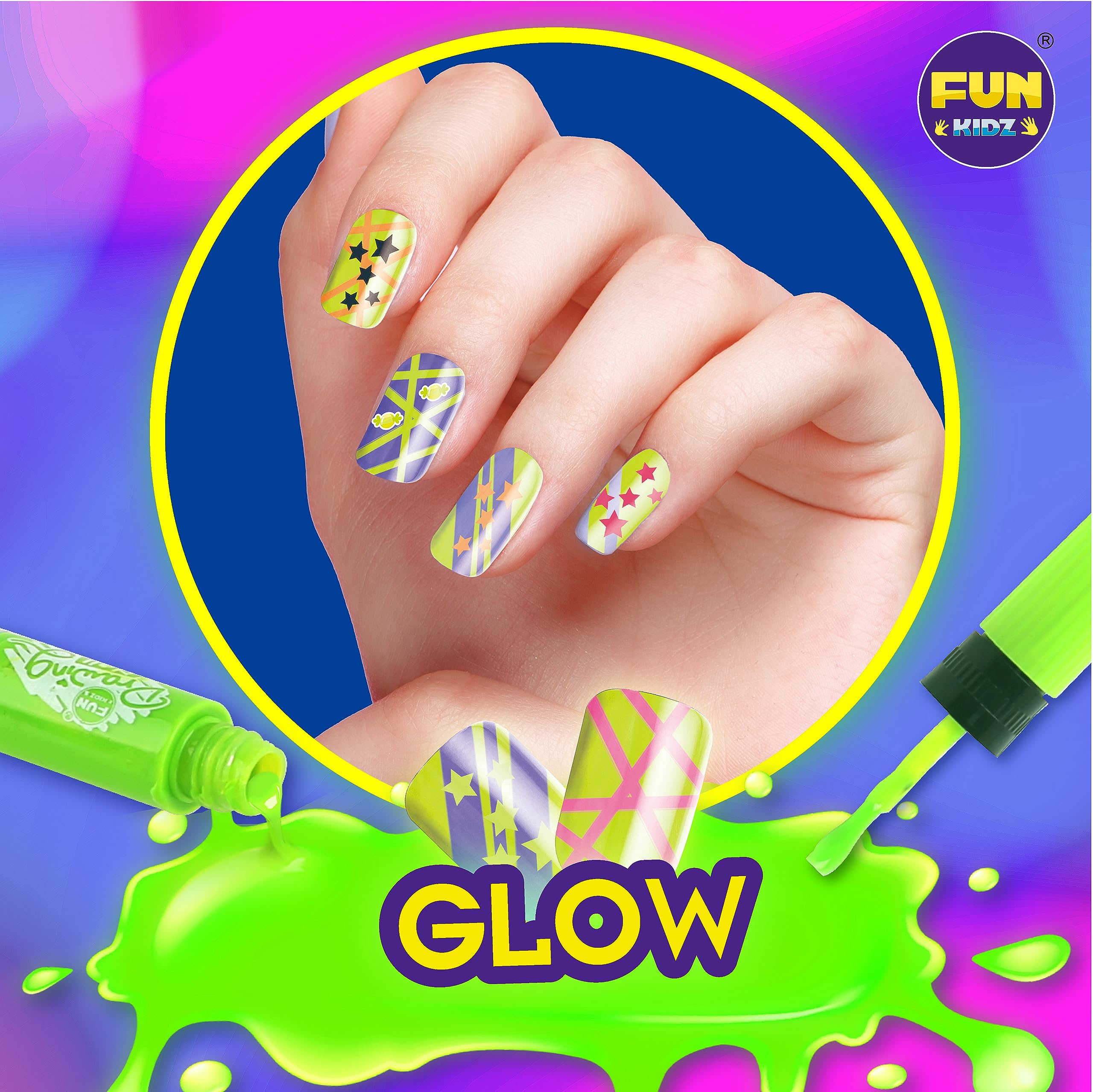 FUN KIDZ glitter powder add-ins create sparkling accents.