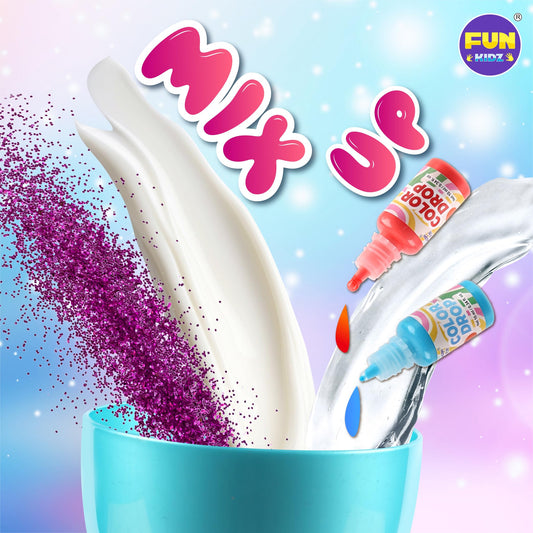 FUN KIDZ tilt-head slime mixer keeps ingredients centered during stirring.