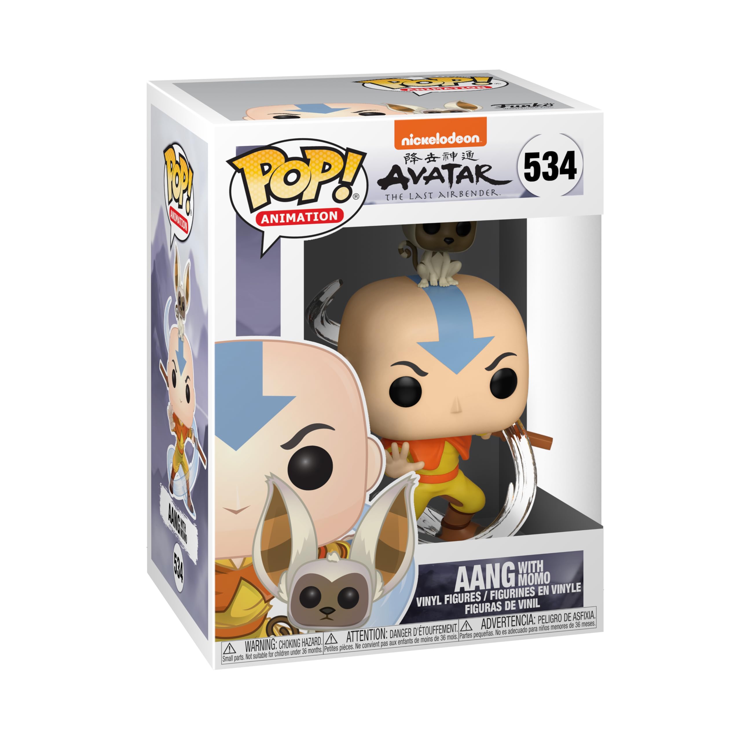 Funko Avatar Aang with Momo Pop Vinyl figure for display and collection.