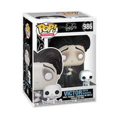 Funko Corpse Bride Victor Van Dort with Scraps Pop figure on display shelf for collectors