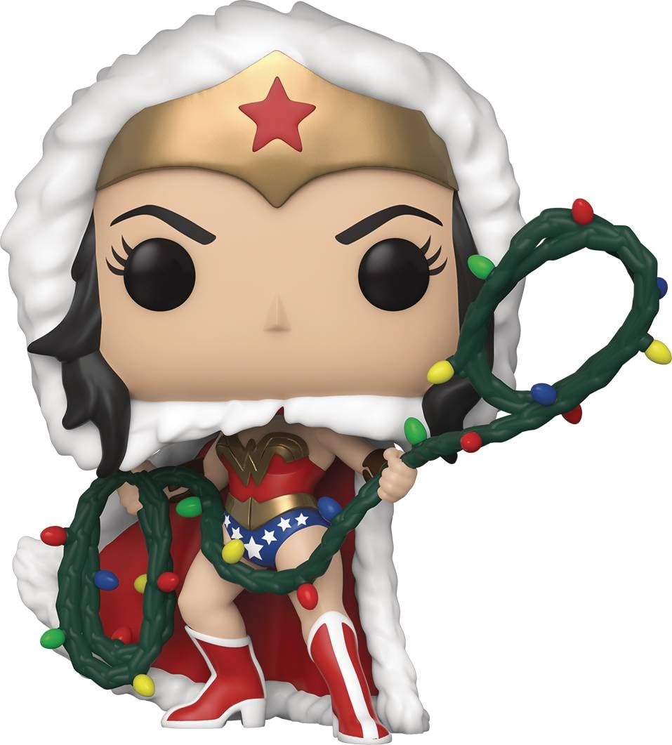 Funko DC Holiday Wonder Woman with string light lasso for festive display.