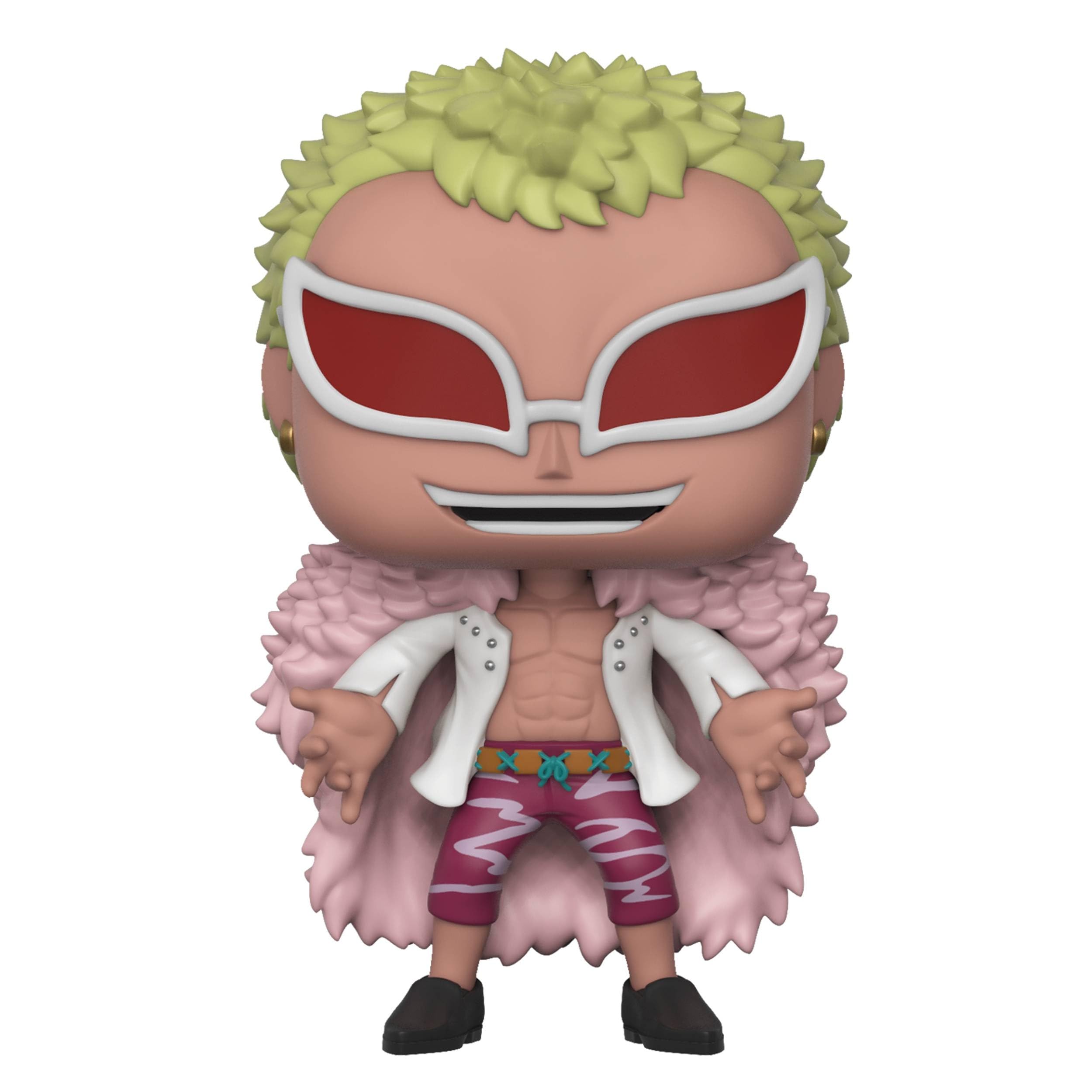 Funko Doflamingo Pop figure back view highlighting color styling.