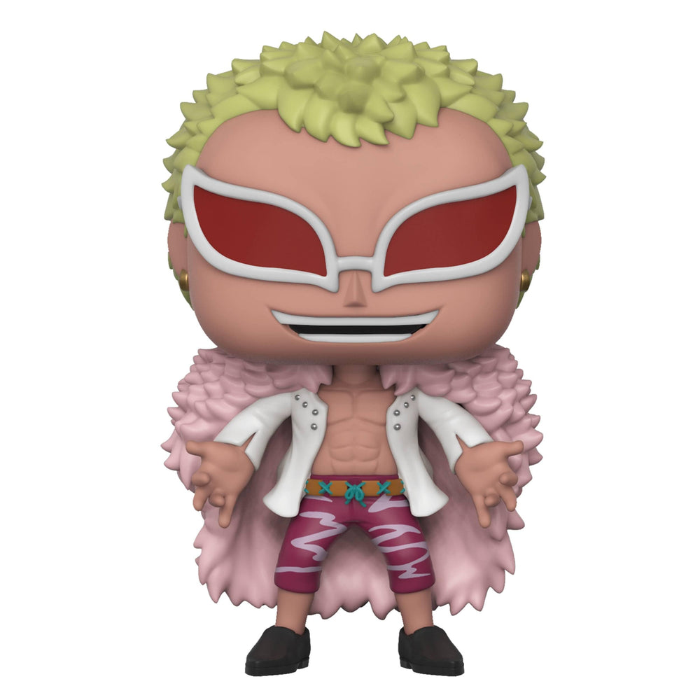 Funko Doflamingo Pop figure back view highlighting color styling.
