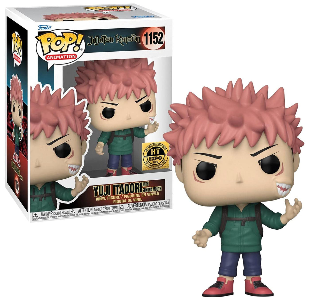 Funko Jujutsu Kaisen Yuji with Sukuna figure, front view, ideal for display and collection