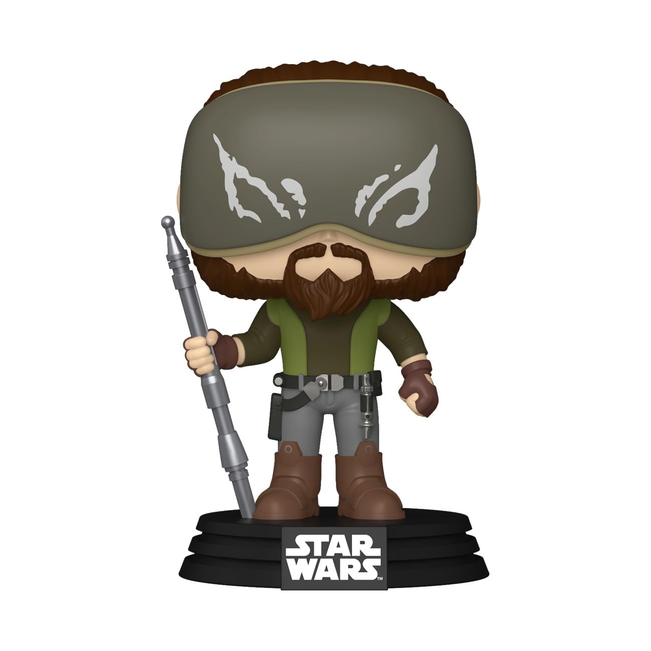 Close-up of Kanan Jarrus Funko figure showing bobblehead detail for desk decor