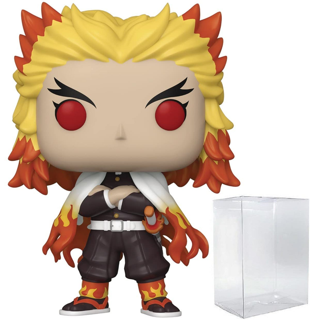Funko Kyojuro Rengoku figure in dynamic pose for desk display.