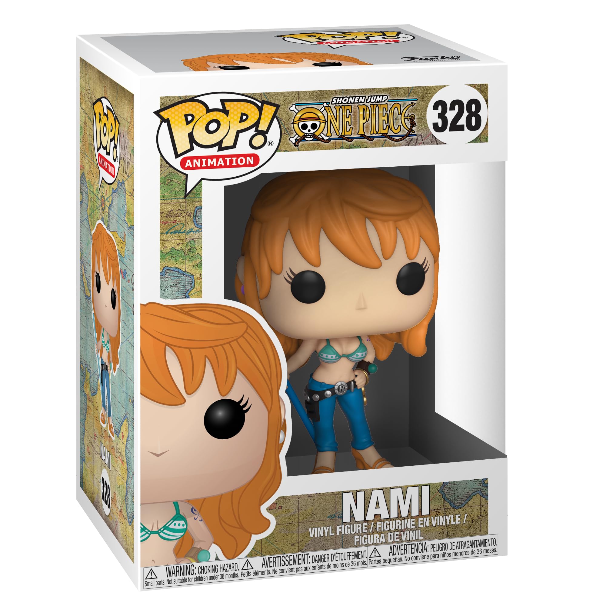 Funko POP! One Piece Nami display box shows a ready-to-display vinyl collectible.