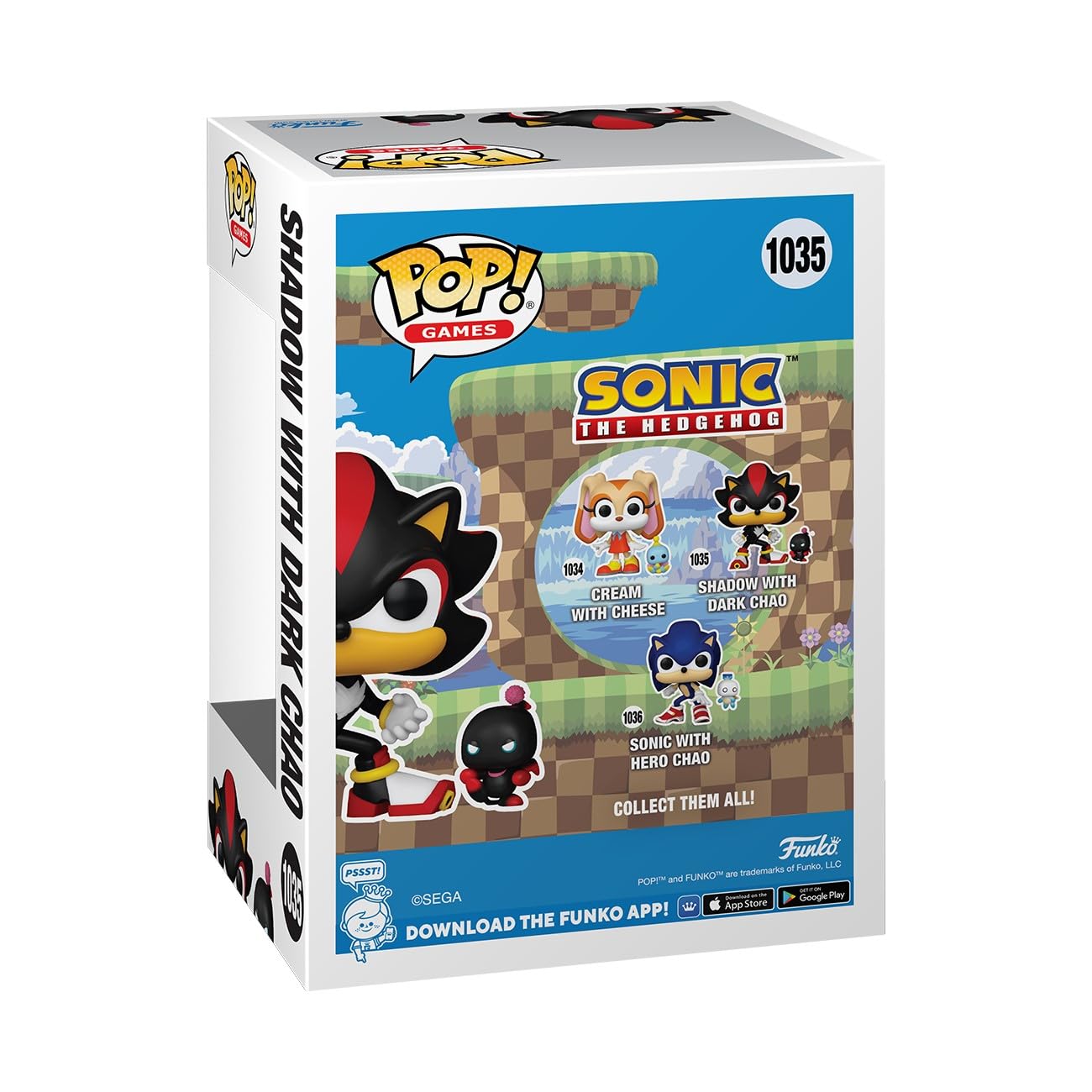 Funko Pop Dark Chao buddy figure complements the pair nicely.