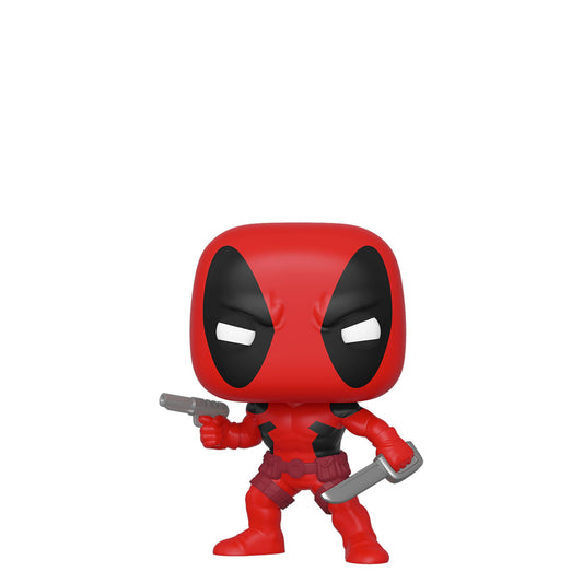 Funko POP Deadpool 80th anniversary artwork, close-up, collectible quality for fans.