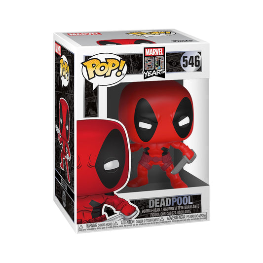Funko POP Deadpool first-appearance figure, front view, ideal for shelf display.