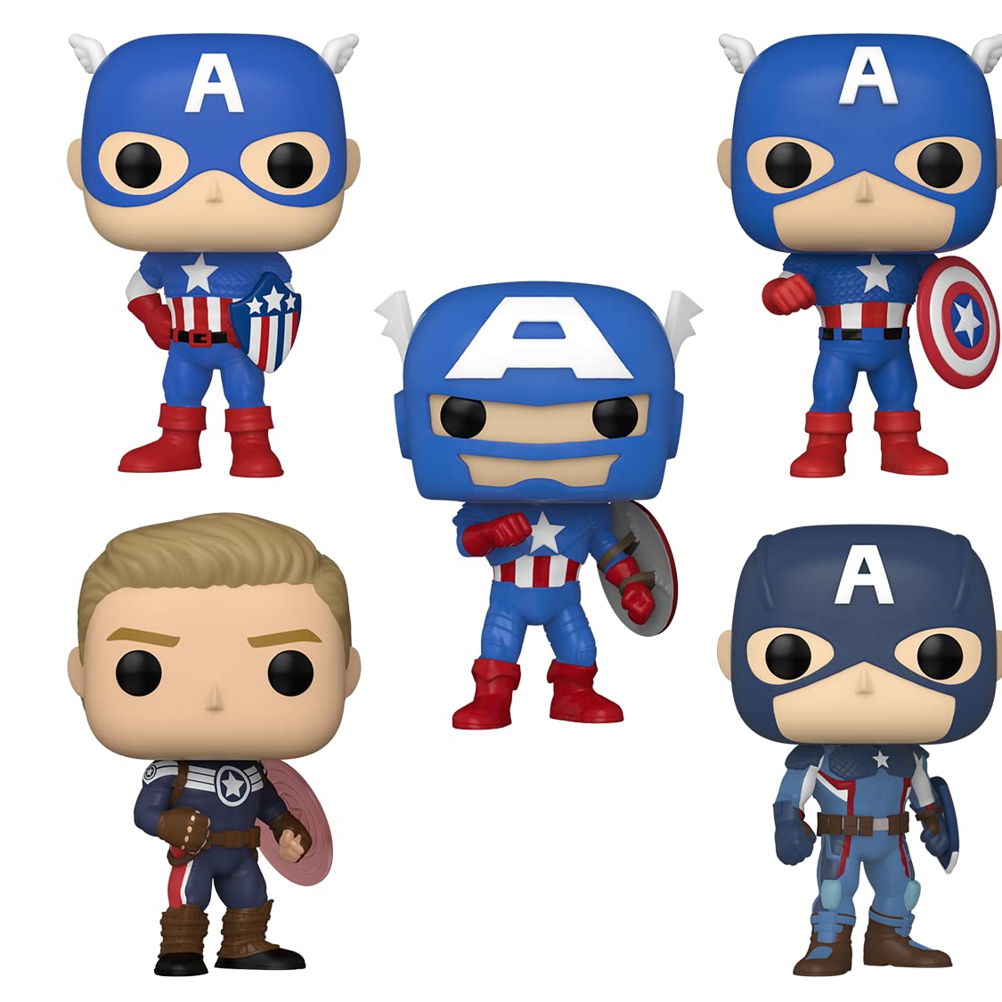 Funko Year of the Shield Captain America figures on a shared base, ready for shelf display.