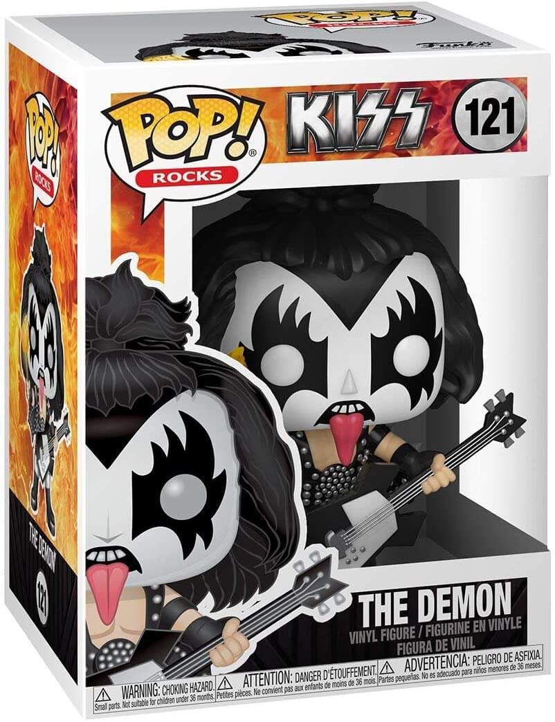 Funko Pop! Rocks Kiss The Demon figure on shelf inspires fan display and conversation.