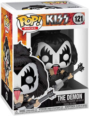 Funko Pop! Rocks Kiss The Demon figure on shelf inspires fan display and conversation.
