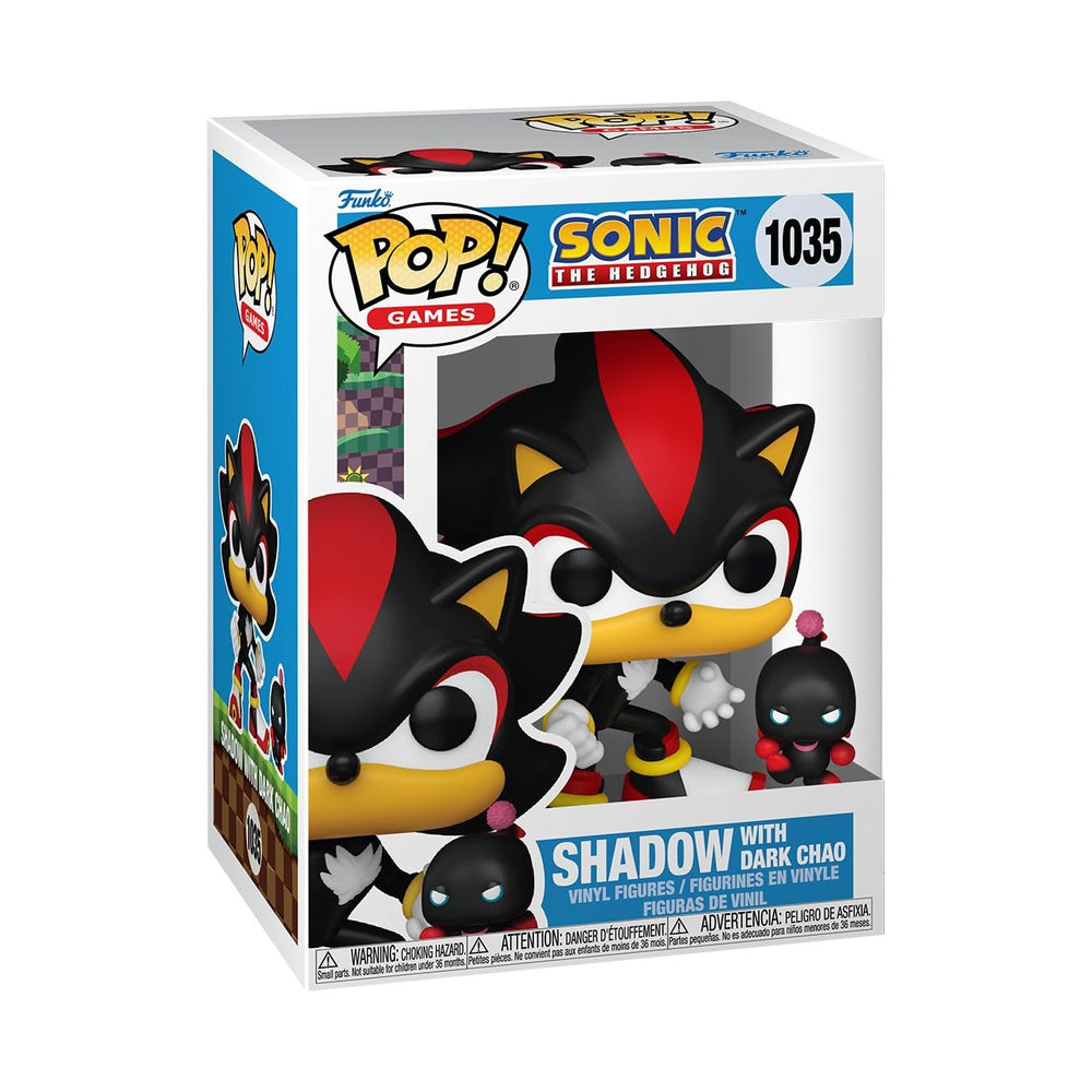 Funko Pop Shadow Hedgehog and Dark Chao duo ready for display.