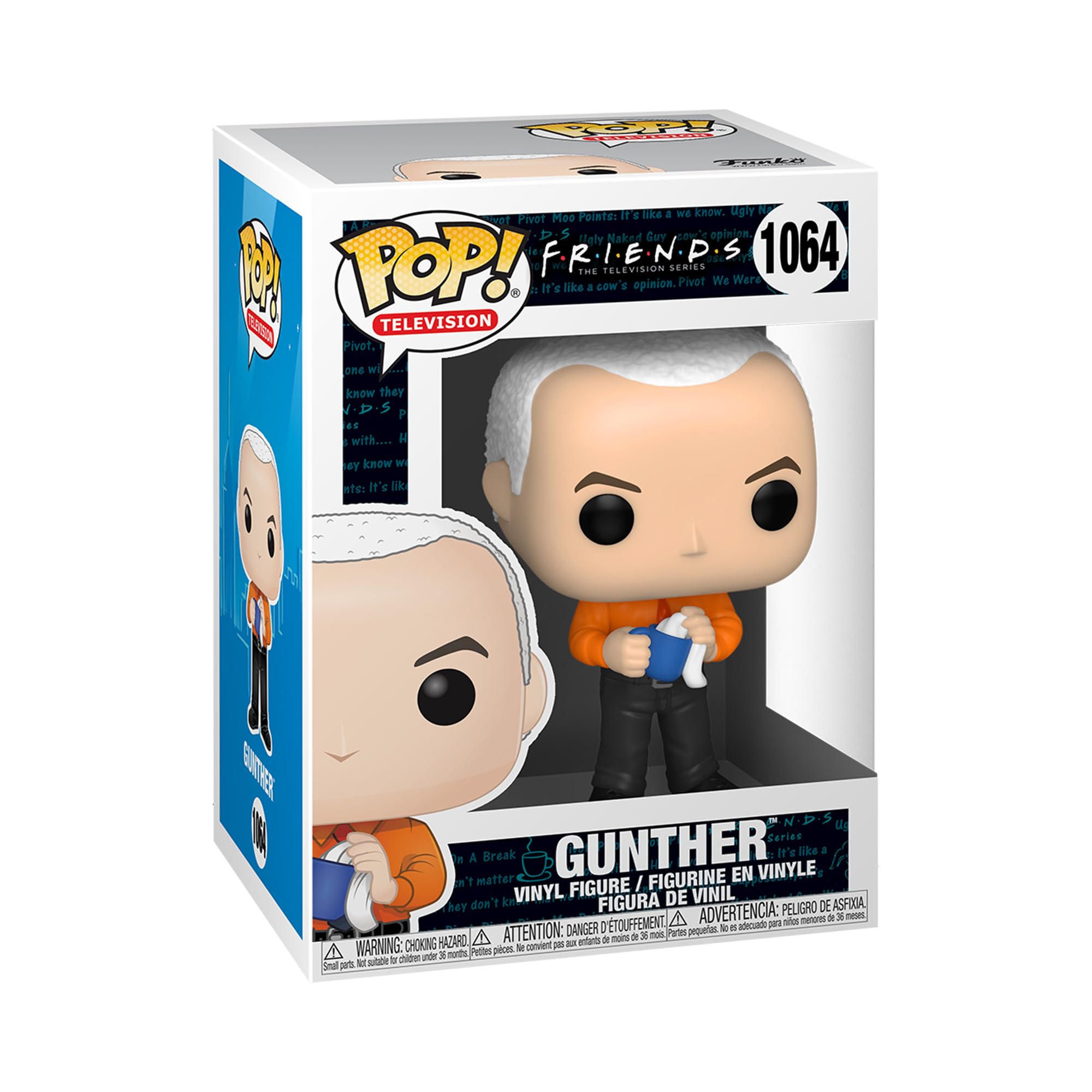 Funko Pop Gunther with Chase from Friends front view for display collectibility.