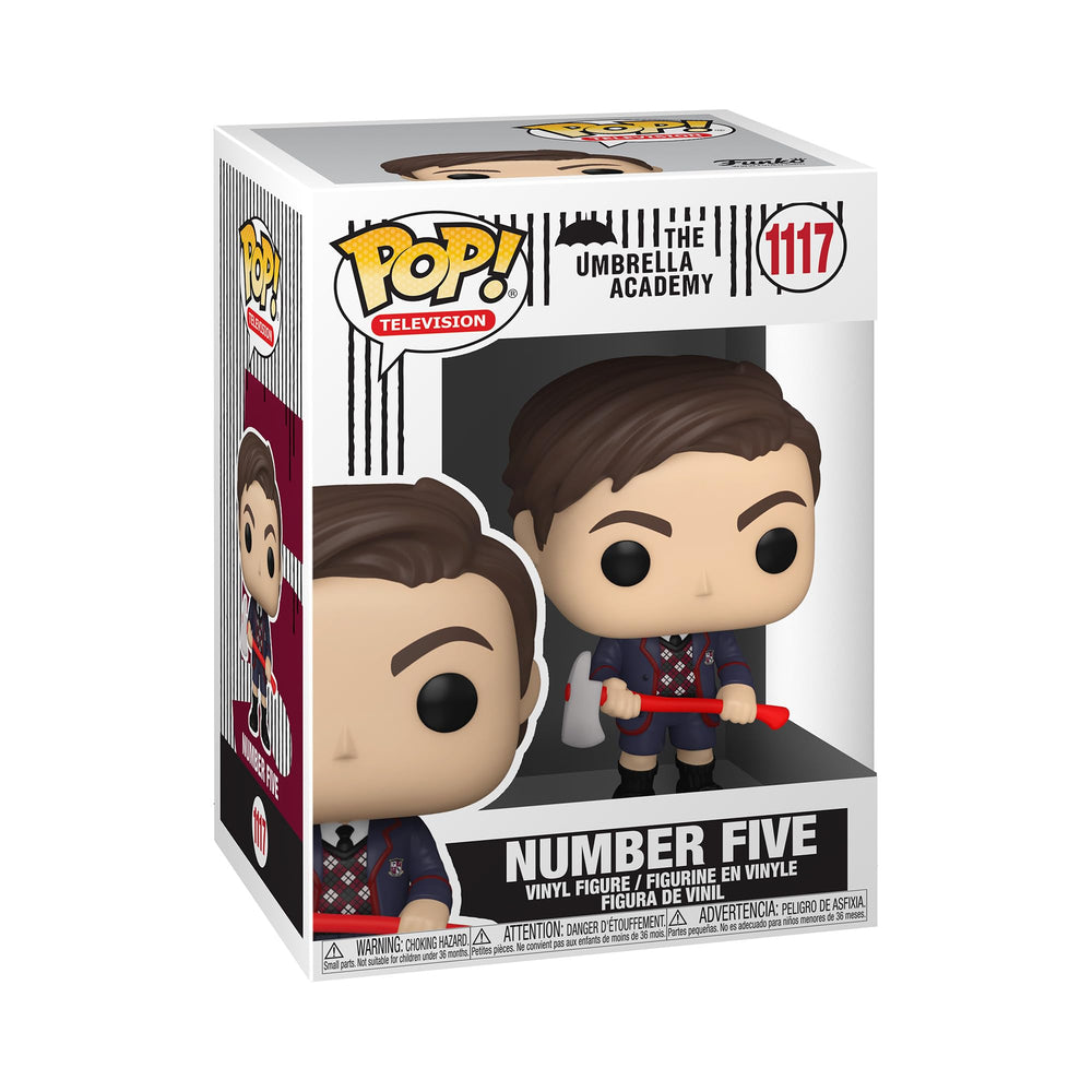Funko Pop Umbrella Academy Number Five figure, detailed 3.75-inch vinyl ideal for desk display.
