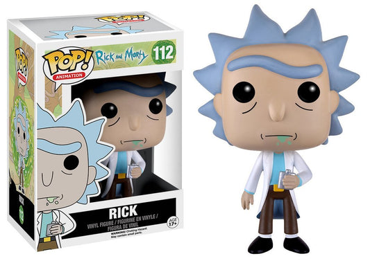 Funko Rick and Morty Rick POP figure front view, ideal for desk display and collection.