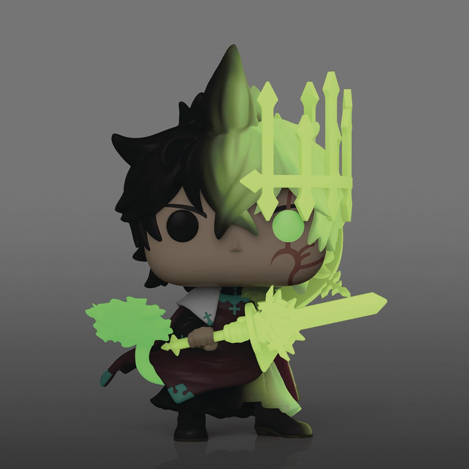 Funko Yuno Spirit of Zephyr glow-in-the-dark figure capturing action and glow for shelf display