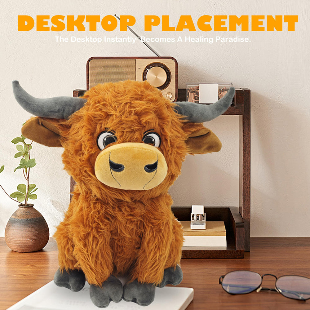 Funky Wizard Highland Cow Plush on nursery shelf adds rustic warmth.