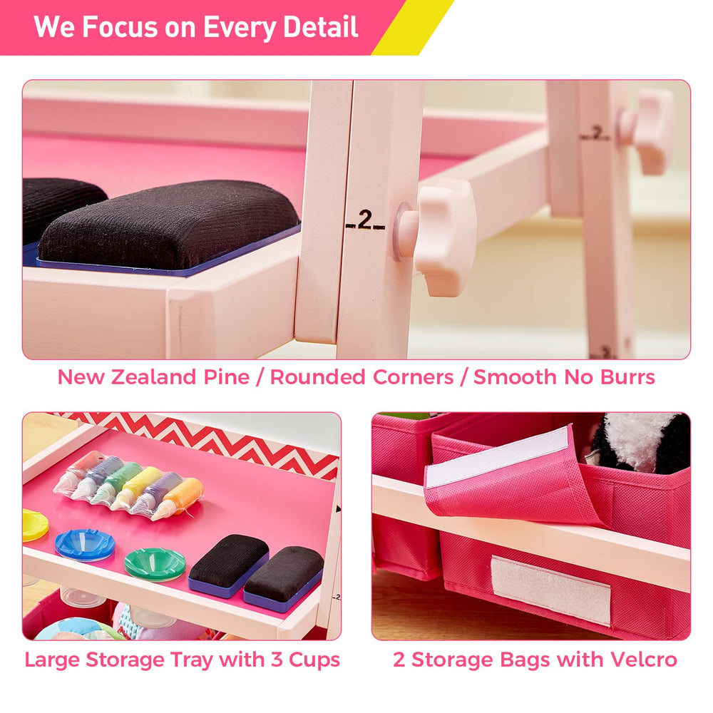 FUNLIO easel magnetic chalkboard and whiteboard surface supports versatile learning.
